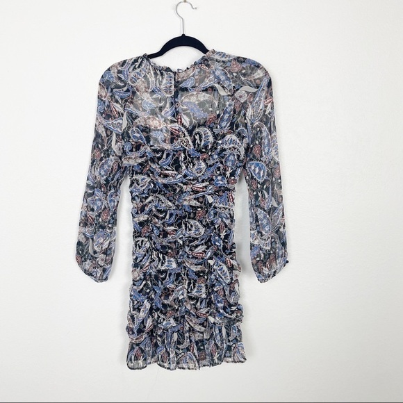 Zara Paisley Print Ruched Mini Dress XS Blue Black Casual Cocktail Party - Picture 4 of 11